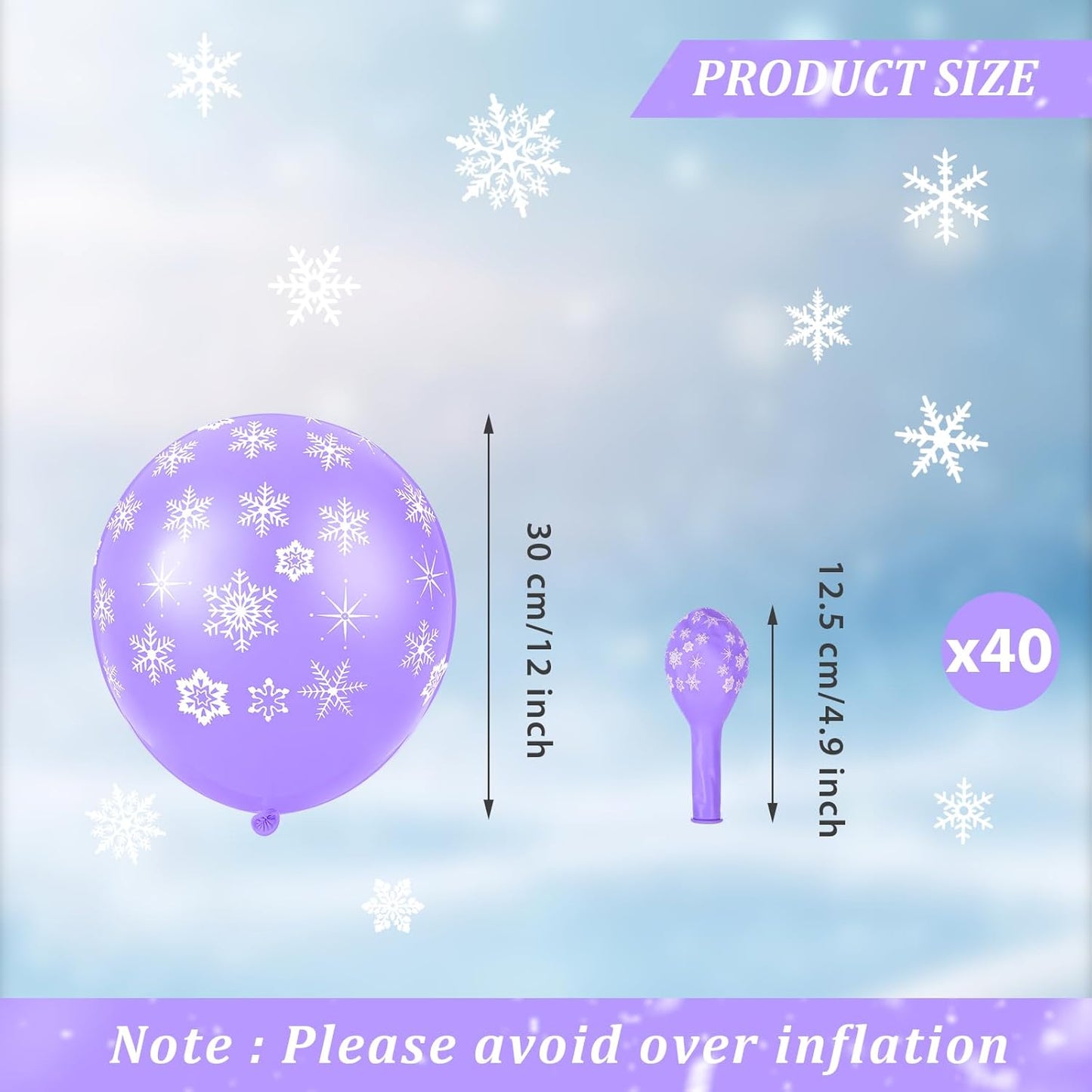 Skylety Snowflake Balloons - 40 Pack Transparent Latex for Winter Holiday Decor | Macaron Purple