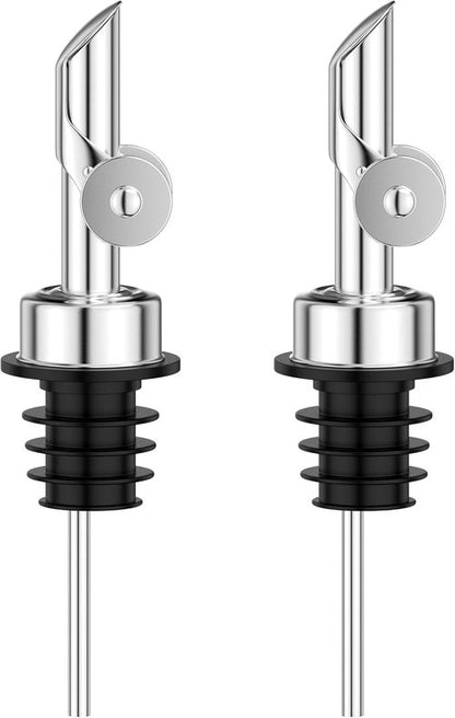 Auto Flip Liquor Pour Spouts 2-Pack, Leak-Proof 304 Stainless Steel Wine Pourer & Olive Oil Dispenser with Food-Grade Silicone for Kitchen, Bar, Restaurant (Silver)