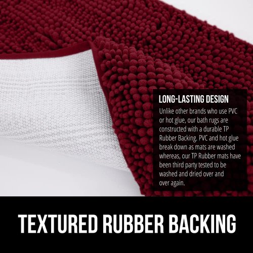 GORILLA GRIP Bath Rug Mat 54x24, Soft Absorbent Chenille, Quick Dry Microfiber Mats, Rubber Backing Washable Shower Floor Rugs, Bathmat Runner, US Designed Bathroom Home Decor Accessories Burgundy