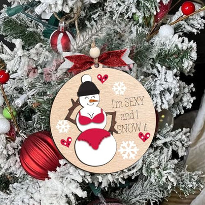 Funny Holiday Ornament 2026 - Wooden Christmas Tree Decoration for Adults - Naughty Ugly Xmas Hanging - L22 Edition
