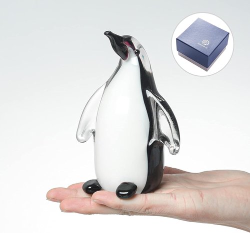 LONGWIN Hand Blown Glass Penguin Sculpture - Elegant Crystal Animal Figurine | Unique Desk Decoration