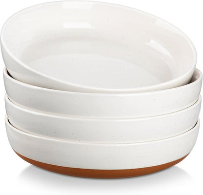 MALACASA 48 OZ Pasta Bowls Set of 4 - Large Ceramic Salad & Soup Bowls | Microwave & Dishwasher Safe, Khaki White