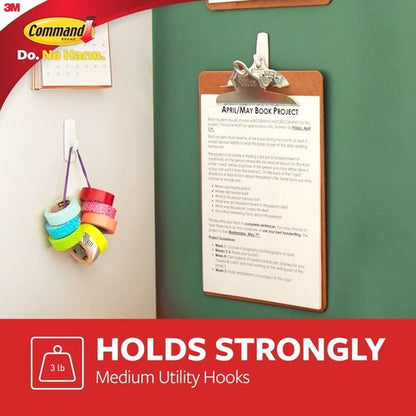 Command Medium Utility Hooks - Damage-Free Hanging Solution | 20 Hooks & 24 Adhesive Strips, Holds Up to 3 lb