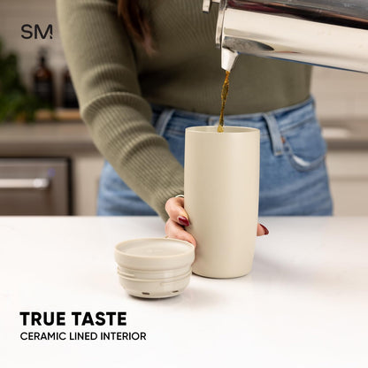 Simple Modern Voyager Signature Travel Coffee Mug - 360° Lid, Insulated Stainless Steel, 16oz | Almond Birch