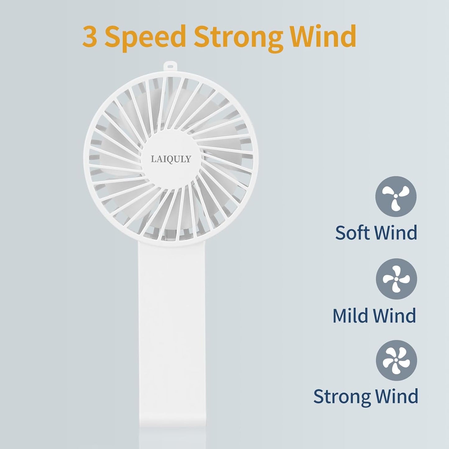 Skiennix Handheld Fan - Portable 3-Speed USB Rechargeable Mini Fan for Home & Travel - White