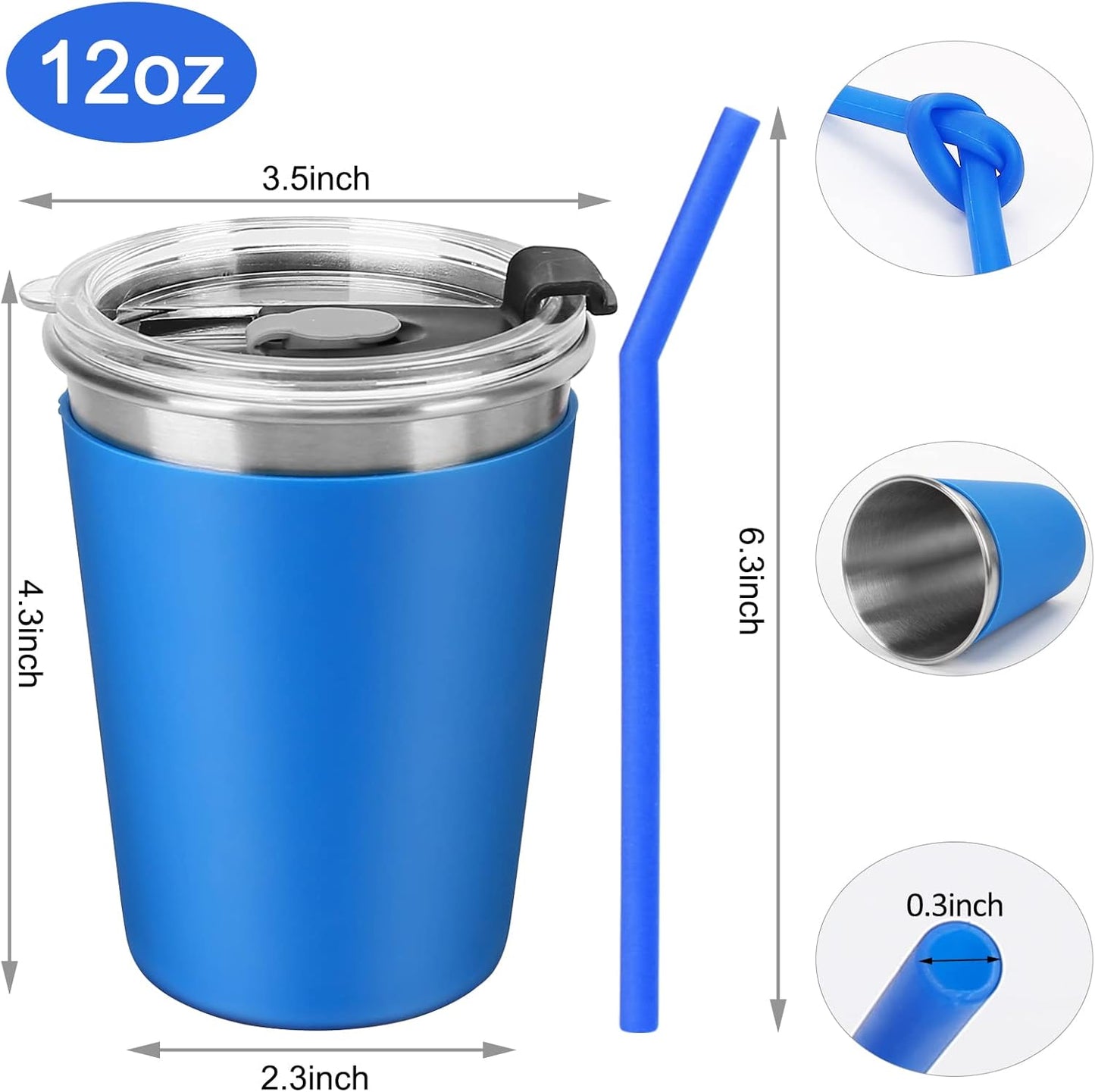 Skiennix Kids Cups - 12oz Spill-Proof Tumblers with Lids & Straws | 5-Pack Stainless Steel Set