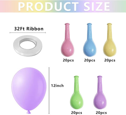 Skiennix 12-Inch Pastel Balloons - 100 Assorted Macaron Latex Party Balloons for Birthday & Baby Shower Decor