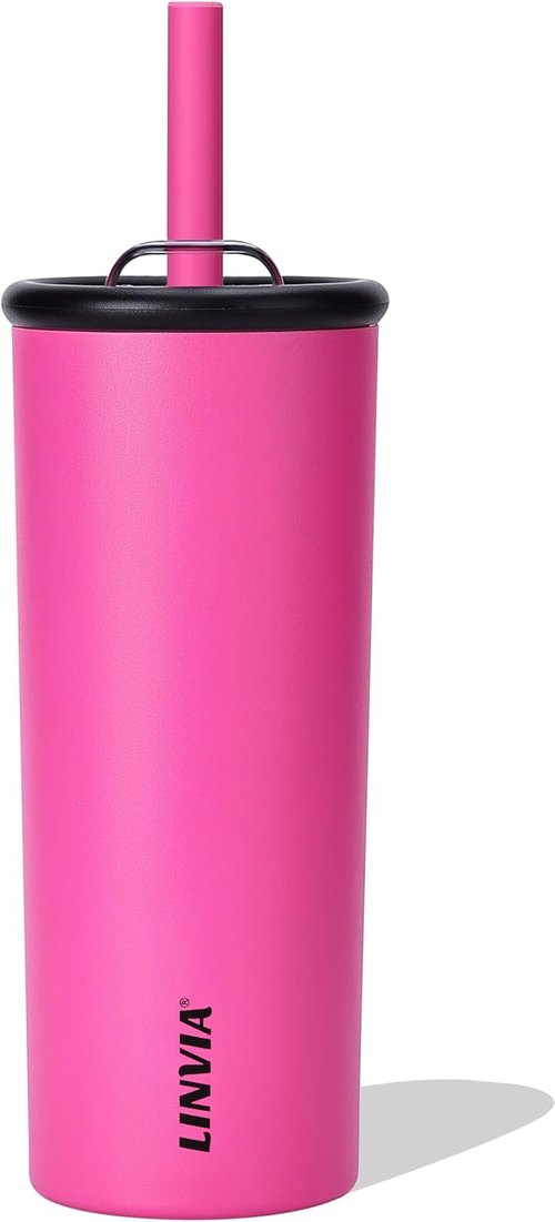 Candy Tumbler 20 oz Kids Insulated Water Bottle - Spill Resistant Straw, BPA-Free, Hot Pink
