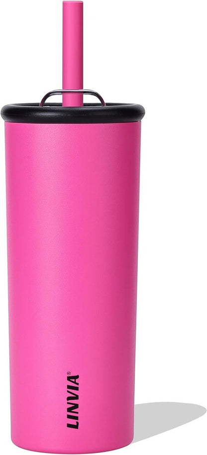 Candy Tumbler 20 oz Kids Insulated Water Bottle - Spill Resistant Straw, BPA-Free, Hot Pink