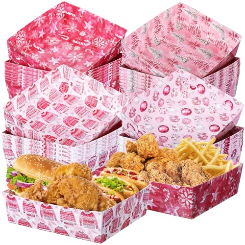 Christmas Pink Paper Food Trays - 36 Pack Disposable Serving Trays for Party