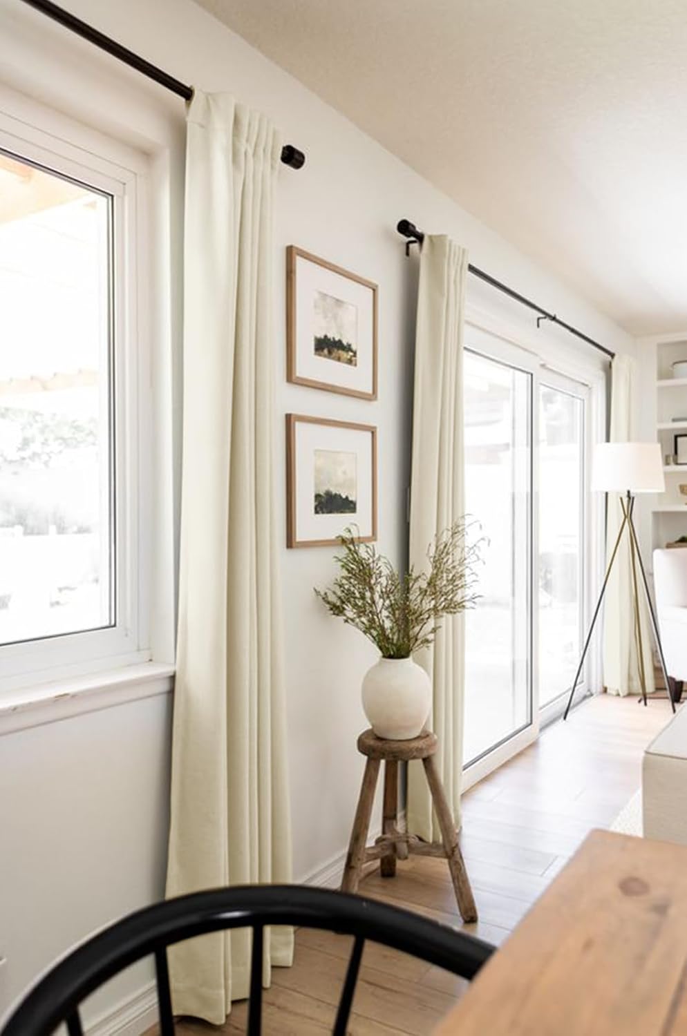 Skiennix 100% Blackout Linen Curtains - Thermal Insulated Drapes for Bedroom | 84" Long, Light Cream, 2 Panels Set