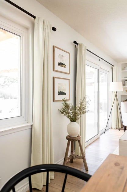 Skiennix 100% Blackout Linen Curtains - Thermal Insulated Drapes for Bedroom | 84" Long, Light Cream, 2 Panels Set