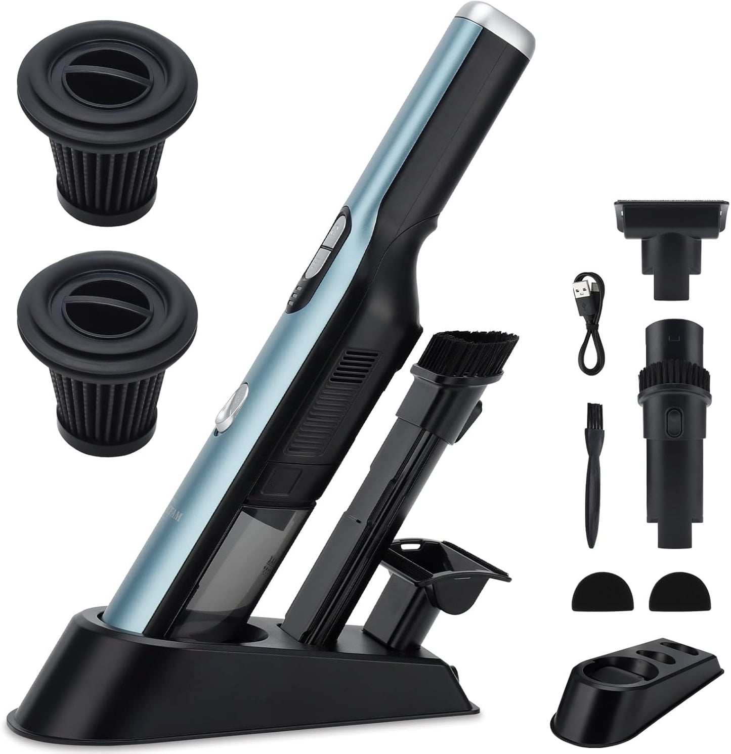 Skiennix Handheld Cordless Vacuum Cleaner - 18KPa Suction Power, Quick-Charge with LED Headlight, Blue