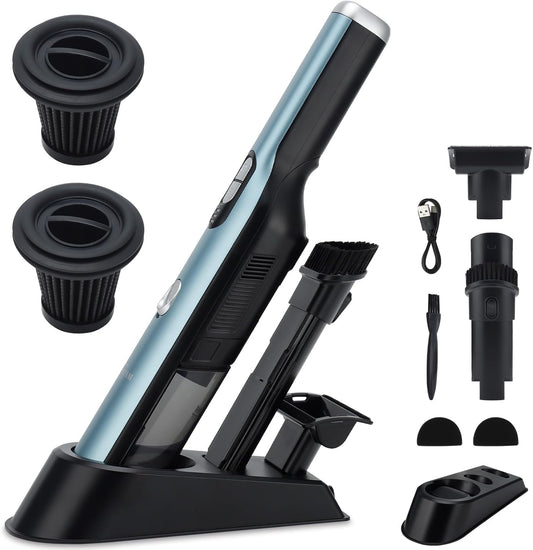 Skiennix Handheld Cordless Vacuum Cleaner - 18KPa Suction Power, Quick-Charge with LED Headlight, Blue