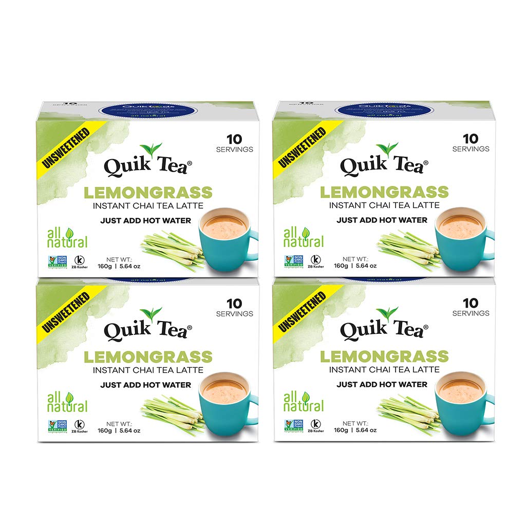 QuikTea Unsweetened Lemongrass Chai Latte (Packaging May Vary) 10 Count (Pack of 4)