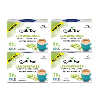 QuikTea Unsweetened Lemongrass Chai Latte (Packaging May Vary) 10 Count (Pack of 4)