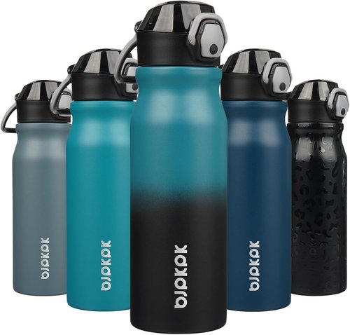 BJPKPK Insulated Water Bottle - 25oz Stainless Steel Flask with Straw & Leak-Proof Lid | Indigo Black