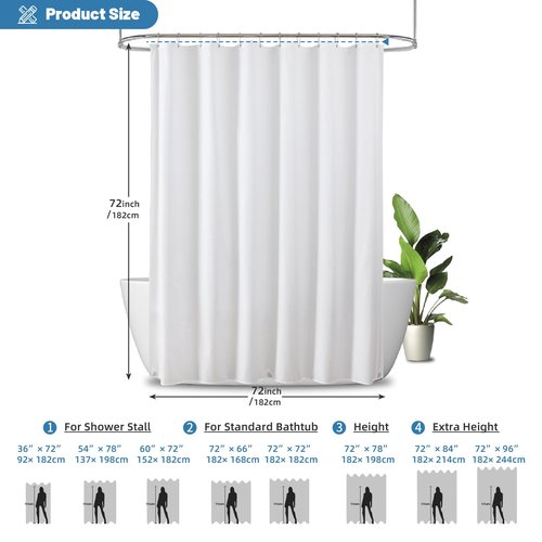 THAIGEE Water-Repellent Fabric Shower Curtain Liner - Hotel Quality Machine Washable, 3 Heavy-Duty Magnets with Rustproof Grommets & Weighted Hem, Standard Size 72x72in White