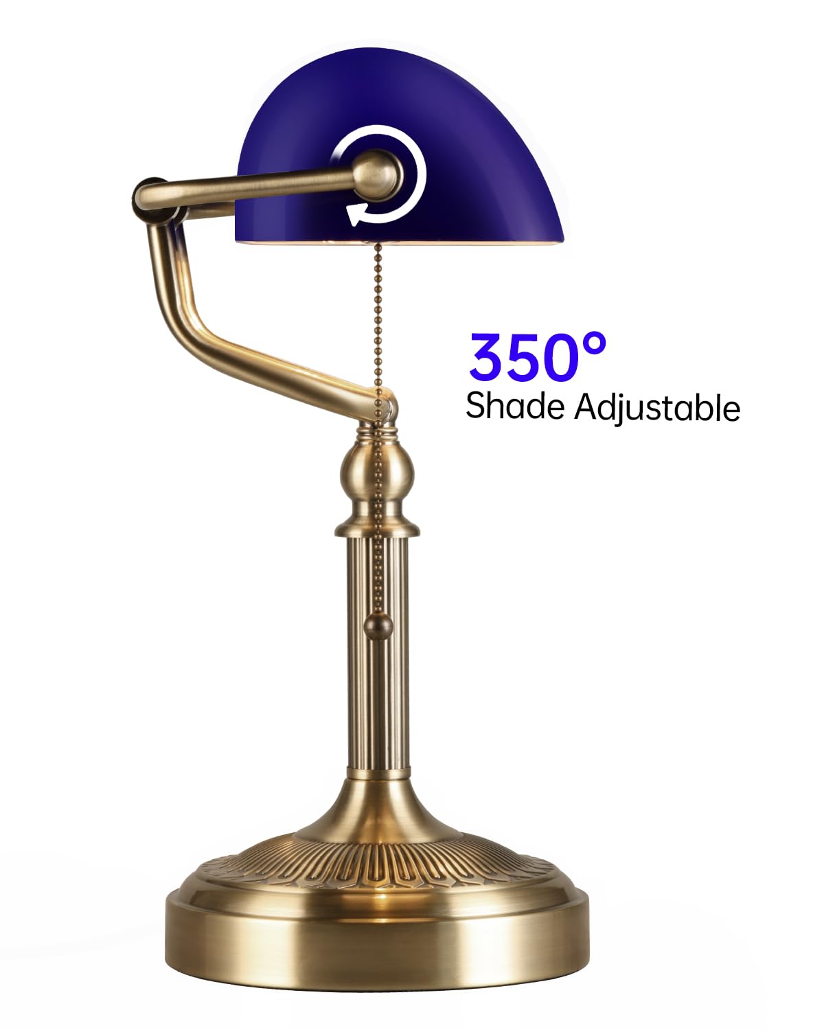 Newrays Blue Glass Bankers Desk Lamp with Pull Chain Switch Plug in Fixture for Home Office,Library