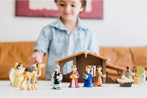 BibleToys Nativity Set - 18-Piece Christmas Manger Scene With Mini-Storybook for Kids 3+