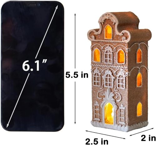 Cynkeyee Gingerbread House | Festive Indoor Christmas Decorations | 2.5x2x5.5 Inch Resin Village Decor