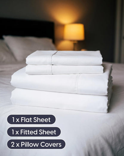 Sleepy Town Queen Size Bed Sheets - 4 Piece Set | Extra Soft, Cooling & Wrinkle Resistant - Deep Pocket Microfiber (White)