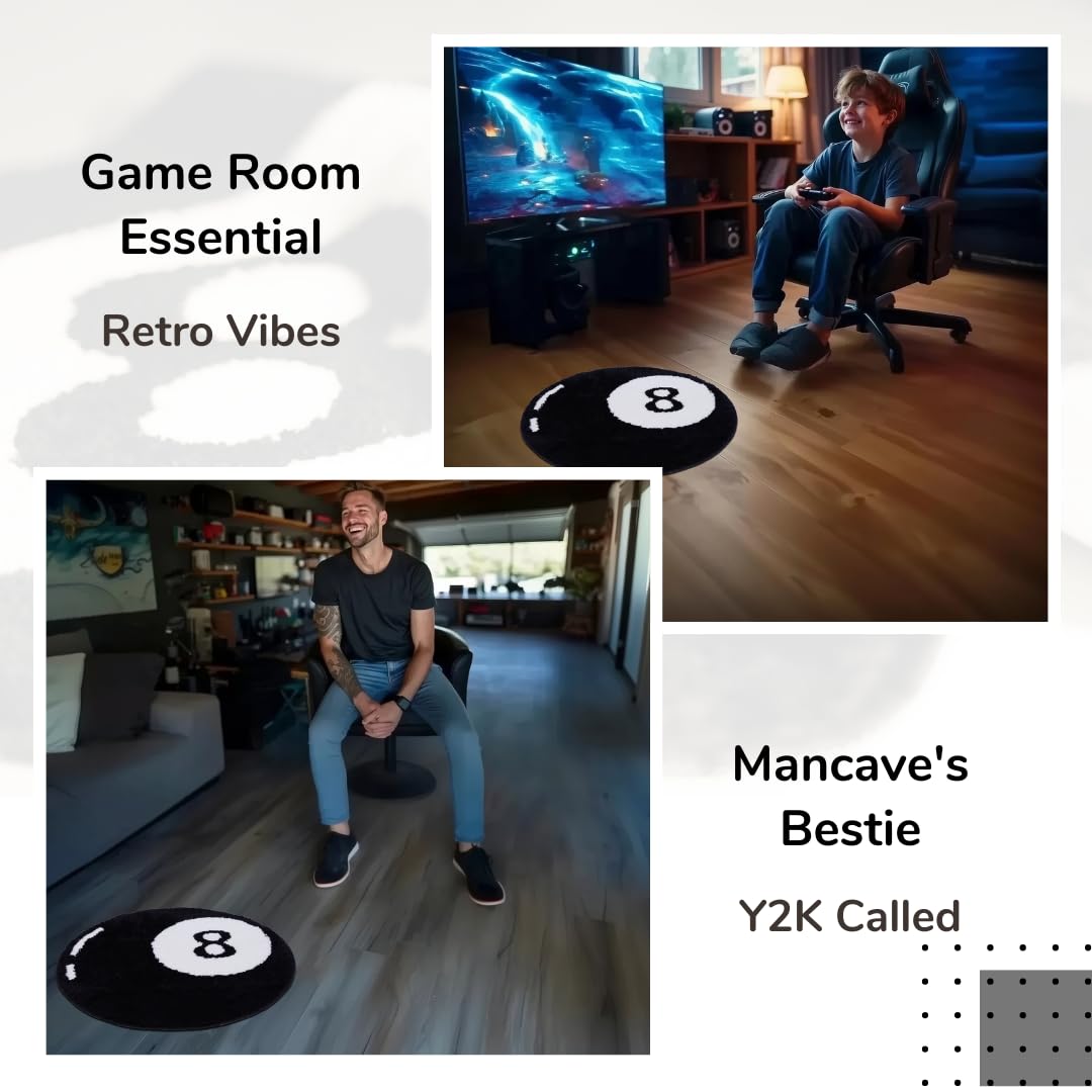 Slothy Fafi 8 Ball Rug - 24 Inch White & Black Hypebeast and Aesthetic Rugs for Bedroom & Living Room - Y2K Room Decor