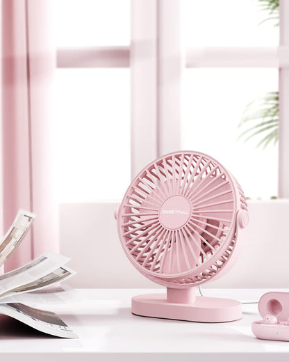 Sweetfull USB Desk Fan - Portable 3-Speed Mini Fan with 360° Rotation | Quiet Operation for Home & Travel (Pink)