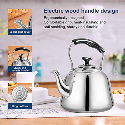 Tea Kettle Stovetop Teapot 2 Liter Stainless Steel Hot Water Kettle Whistling -Mirror Finsh,Folding Handle,Fast To Boil, Whistling Teakettles