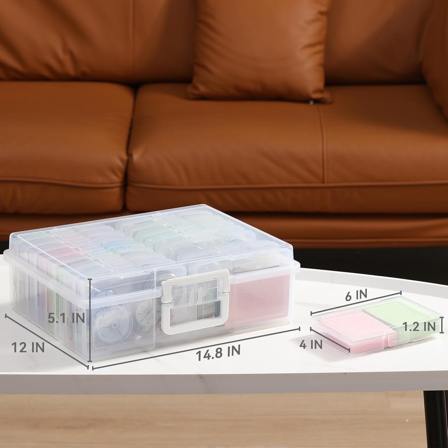 Novelinks Transparent Photo Cases - 4" x 6" Clear Craft Keeper with Handle & 16 Inner Organizers