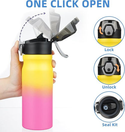BJPKPK Stainless Steel Insulated Water Bottle - 18oz Reusable Thermal Flask with Straw Lid | Rainbow Finish