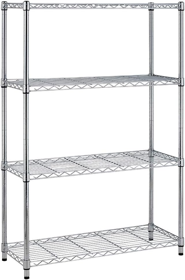 BestOffice | 4-Tier Wire Storage Shelves | Heavy-Duty Metal | 36x14x54 | Chrome Finish | No-Tool Assembly for Home & Garage