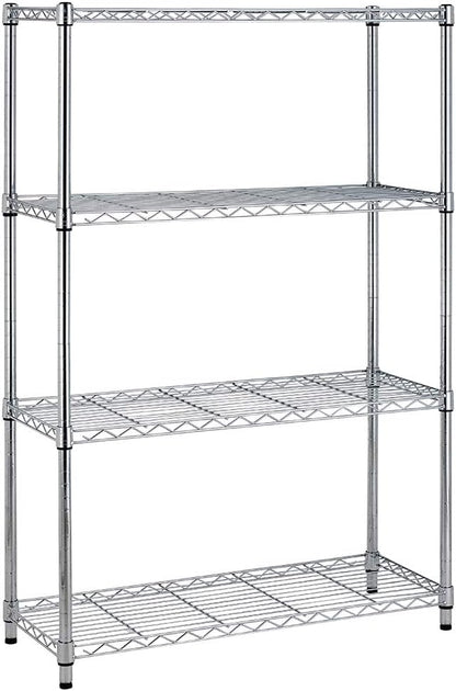 BestOffice | 4-Tier Wire Storage Shelves | Heavy-Duty Metal | 36x14x54 | Chrome Finish | No-Tool Assembly for Home & Garage