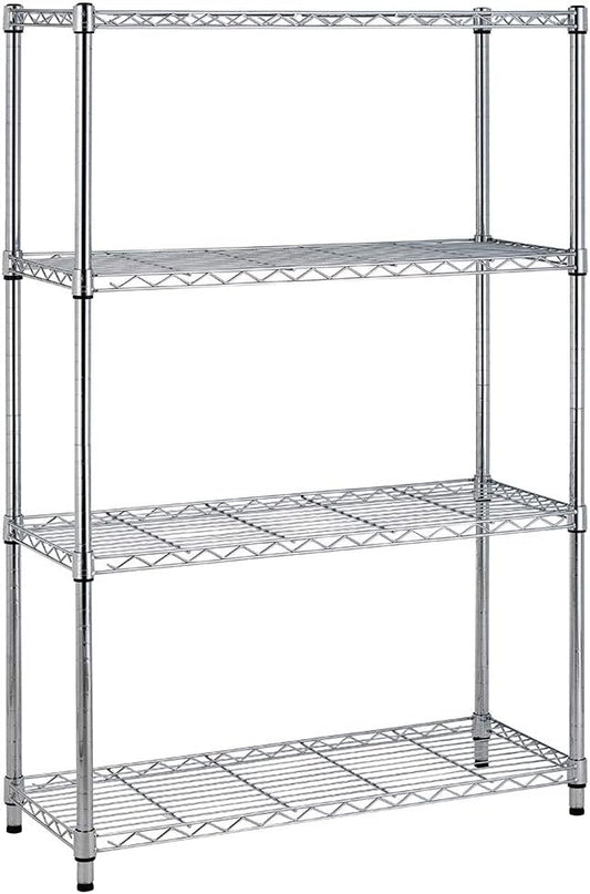 BestOffice | 4-Tier Wire Storage Shelves | Heavy-Duty Metal | 36x14x54 | Chrome Finish | No-Tool Assembly for Home & Garage