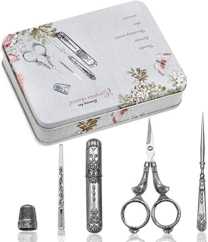 BUTUZE Embroidery Scissors Kit - Complete Vintage Sewing Tools with Original Case & Awl | European Antique Design
