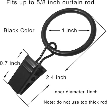 Skiennix 44 Pack Metal Curtain Rings - Durable Drapery Clips with 1-Inch Inner Diameter | Fits 5/8-Inch Rods, Black