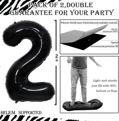 GOER Black Foil Number 2 Balloons - Huge 42 Inch, 32 Inch & 16 Inch for 2nd Birthday & Anniversary Celebrations