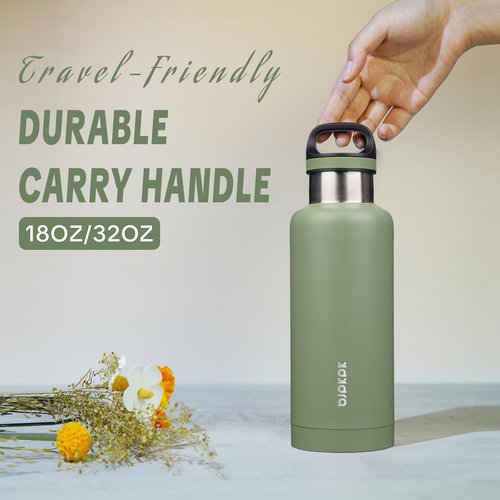 BJPKPK Insulated Water Bottle - 32oz Stainless Steel Flask with Handle | Double-Wall Vacuum, BPA-Free, Forest Green
