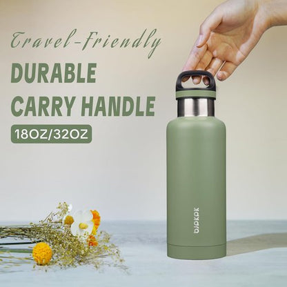 BJPKPK Insulated Water Bottle - 32oz Stainless Steel Flask with Handle | Double-Wall Vacuum, BPA-Free, Forest Green