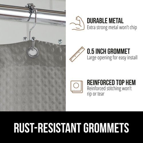 GORILLA GRIP Waffle Shower Curtain, Thick Weighted Fabric, Wrinkle and Rust Resistant, Classic Hotel Quality Design, Heavy Duty Long Curtains for Bathroom Showers, Bath Tubs, Machine Wash, 72x72, Gray