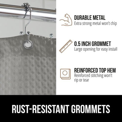 GORILLA GRIP Waffle Shower Curtain, Thick Weighted Fabric, Wrinkle and Rust Resistant, Classic Hotel Quality Design, Heavy Duty Long Curtains for Bathroom Showers, Bath Tubs, Machine Wash, 72x72, Gray