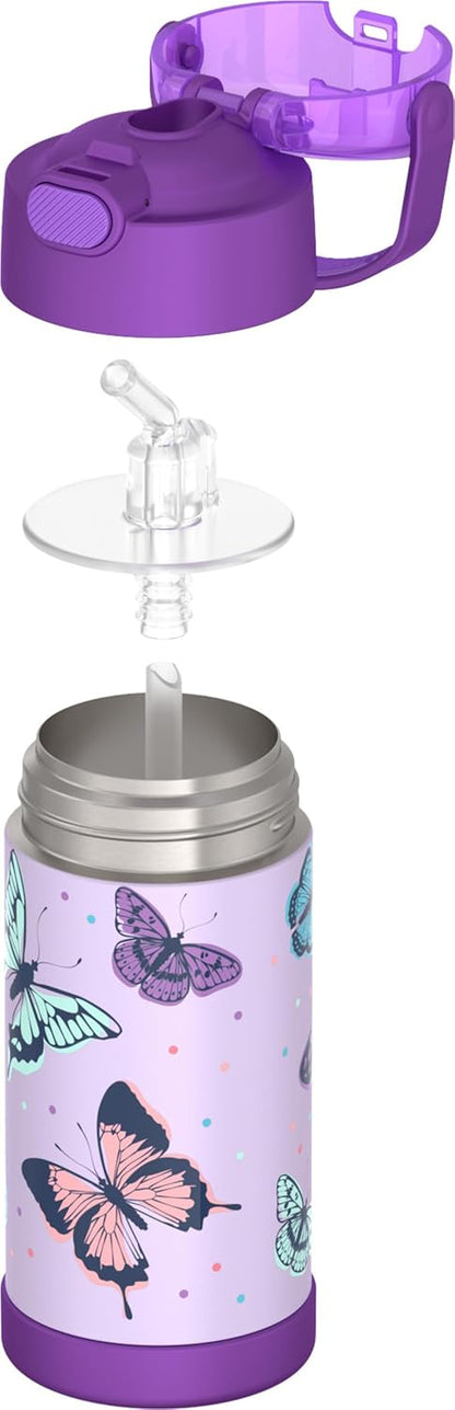 THERMOS FUNTAINER Water Bottle - 12 Ounce Kids Stainless Steel Vacuum Insulated with Straw | Butterfly Frenzy
