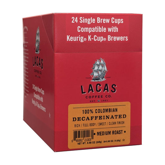 Lacas Coffee 100% Colombian Decaf Single Serve Cups, Compatible with Keurig K-Cup Brewers 24 Count