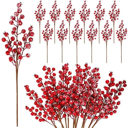 12 Pcs Artificial Frosted Red Berry Picks for Christmas Decor 16 Inch Holly Stems