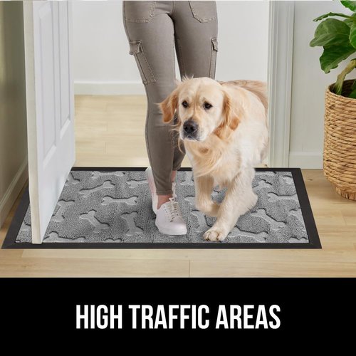 GORILLA GRIP 100% Waterproof All-Season WeatherMAX Doormat 35x23, US Designed Natural Rubber, Stain and Fade Resistant, Low Profile Indoor Outdoor Door Mats, Easy Clean Patio Mat, Light Gray Bones