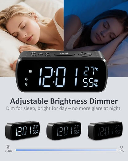 Digital Alarm Clock with FM Radio for Bedroom – 7" LCD, Dual Alarms