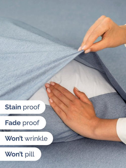 Extra Deep Full Sheet Set - 6 Piece Breathable and Cooling Sheets - Hotel Luxury Bedding for Women, Men, Kids & Teens - Easy & Secure Fit - Soft and Wrinkle Free - Extra Deep Pockets - Heathered Blue