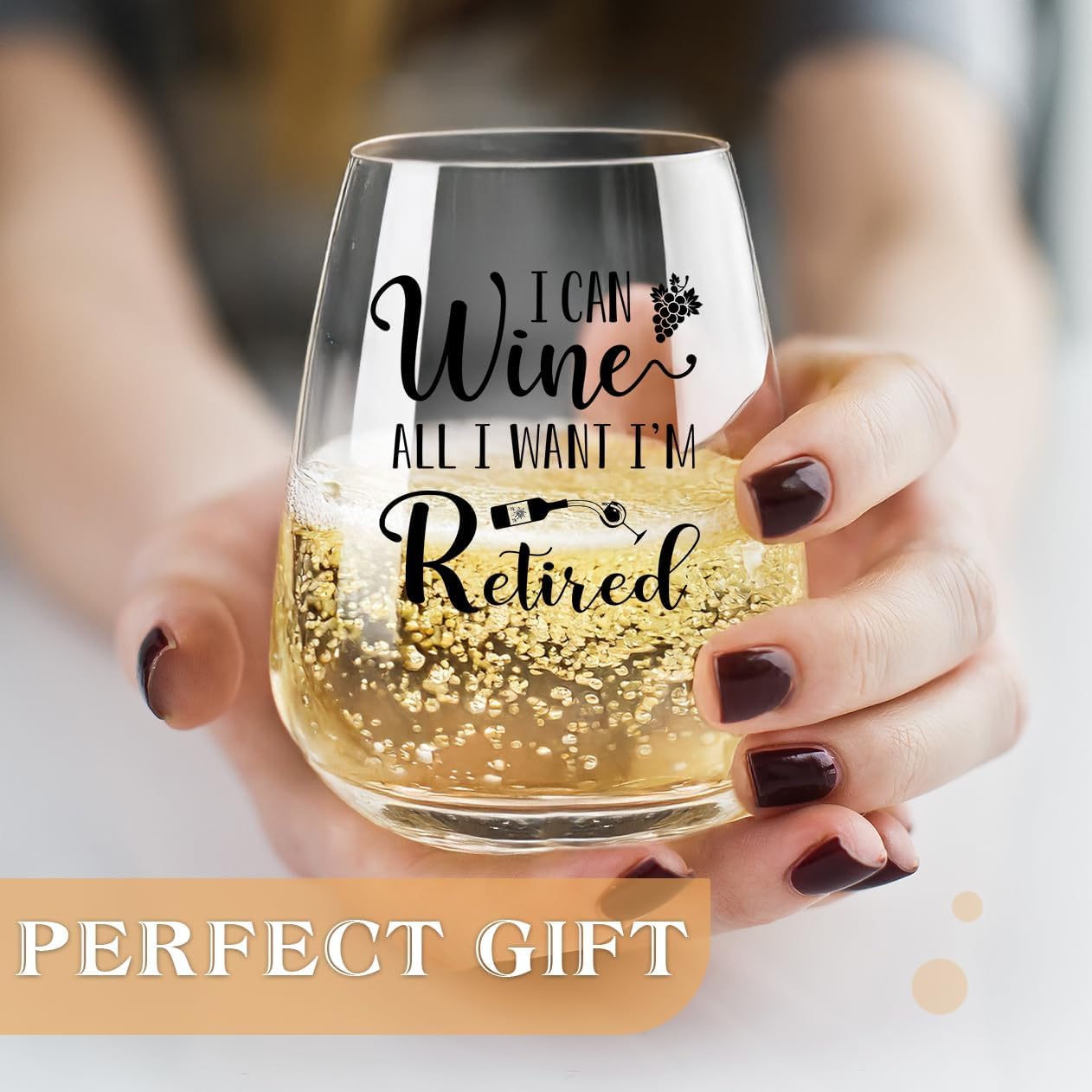 Retirement Gifts for Women Men, Funny Retirement Wine Glass and Wine Bag Set, Best Retired Gifts for Friends Cowkers Doctors Nurses Teachers Boss-PAIRS WELL WITH RETIREMENT (Retired-Beige)