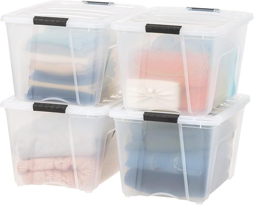IRIS USA 54 Qt Stackable Plastic Storage Bins - BPA-Free, Durable Lids, 8 Pack - Clear Organizing Solution
