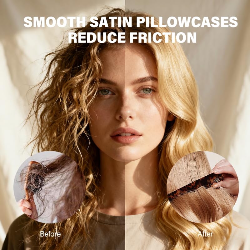 Satin Pillowcase Silkly Pillow Cases Soft Smooth 2 Pack Standard Size Queen Size Set of 2 Pillow Covers for Sleeping White